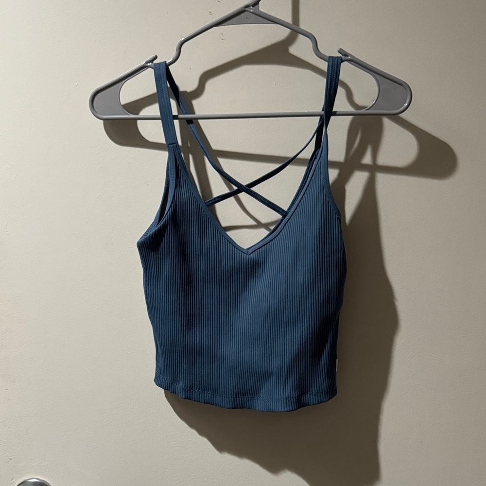 Vuori Teal Strappy Ribbed Crop Top